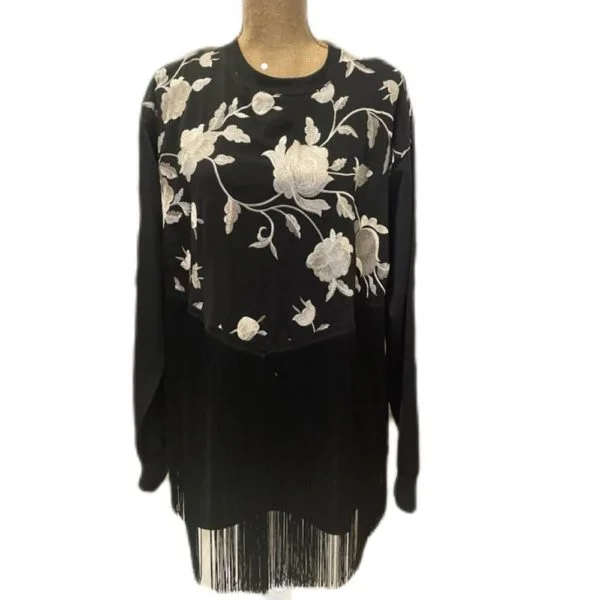 Sudadera Bordados Flecos Negros Pilar Frias