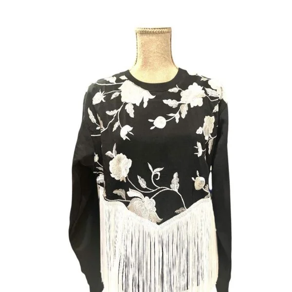 Sudadera Bordados Flecos Beige Pilar Frías